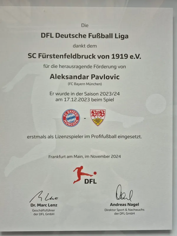 Urkunde von der DFL