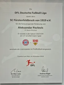 Urkunde von der DFL